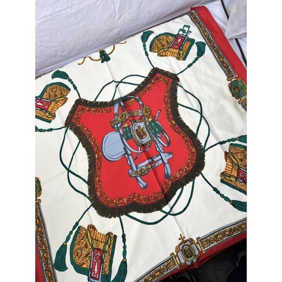 Women's Square Scarf RED MULTI COLOR CHAINS equestrian - Picture 4 of 5